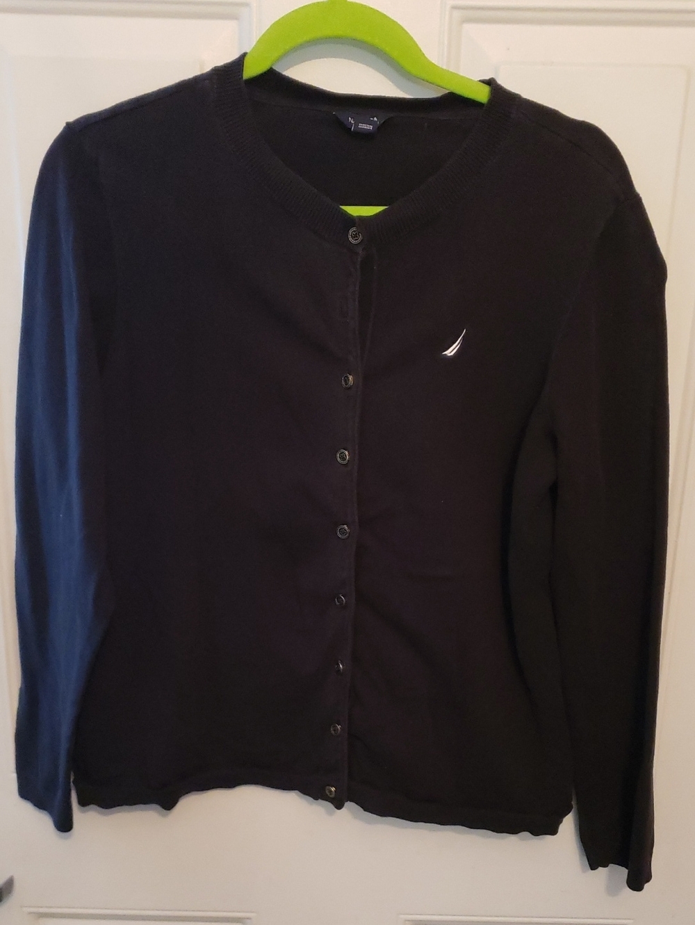 Nautica Black Button-Front Crewneck Cardigan